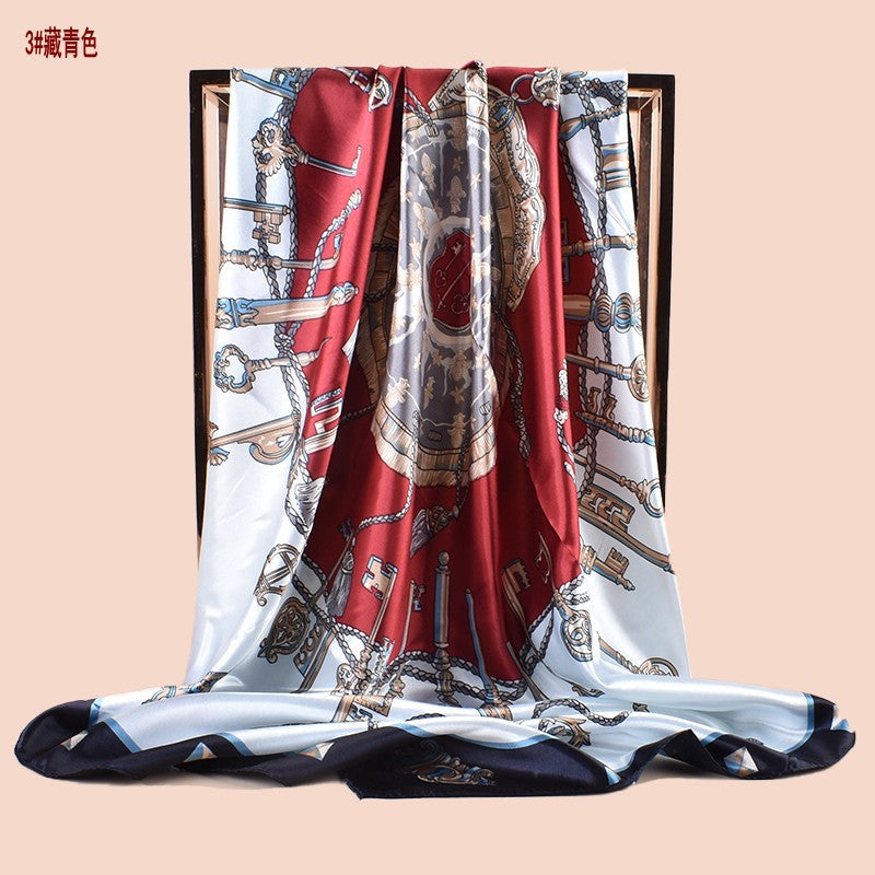 Spring new large shawl simulation silk metal key printing silk scarf bag head scarf 90-color diced large square scarf batch