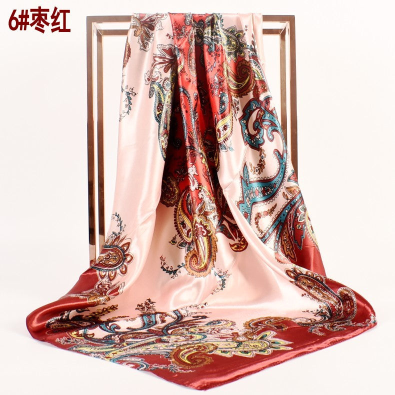 Fashion women's autumn and winter new large cashew flower large square scarf silk scarf, printed fashion headscarf