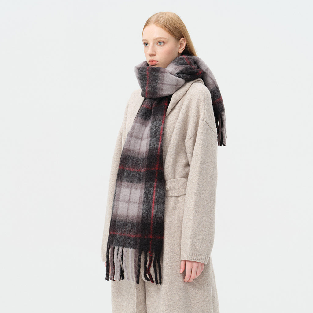 Japanese 20% New Zealand wool blended plaid scarf women's winter increase soft atmosphere shawl scarf