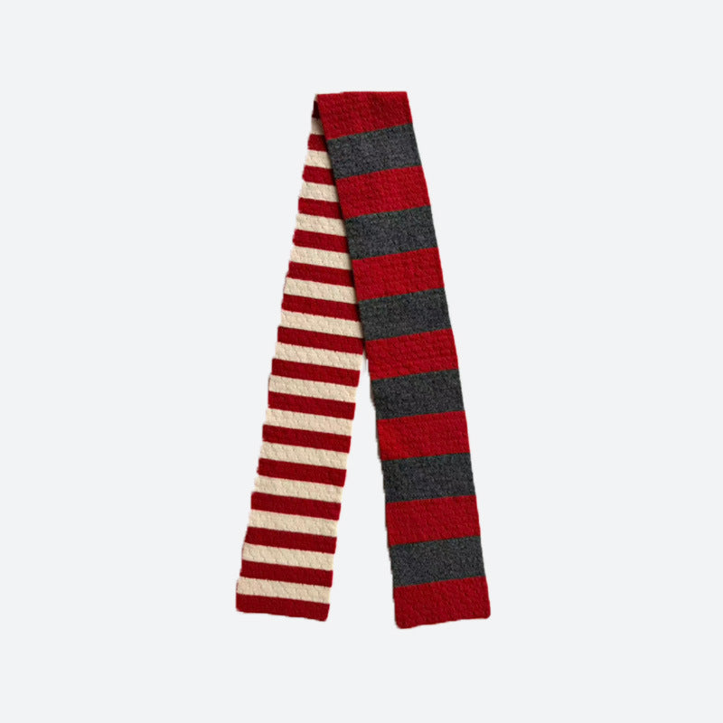 Selected 100% High Count Merino Wool Splicing Striped Scarf Women's Autumn and Winter Narrow Girly Scarf
