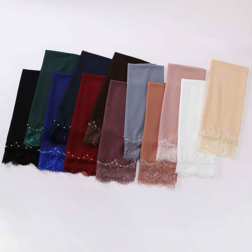 New Chiffon Two Eyelashes Lace Bead Scarf Yarn Middle East and Africa Headscarf