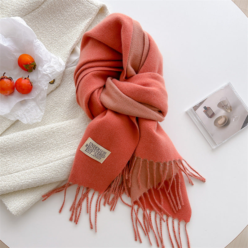 Autumn and winter new double-sided imitation cashmere scarf women's solid color long shawl scarf