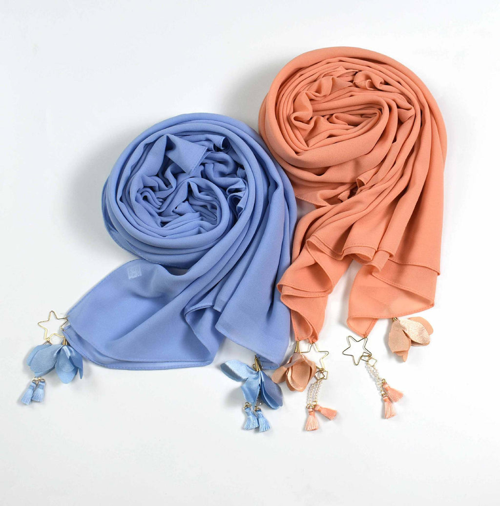 Monochrome pearl chiffon flower scarf  Malaysian headscarf Middle East Africa hijab