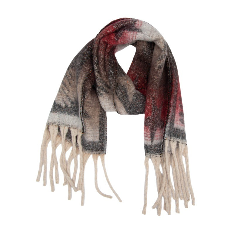 2025 new European and American autumn and winter circle yarn imitation mohair jacquard star fringed scarf