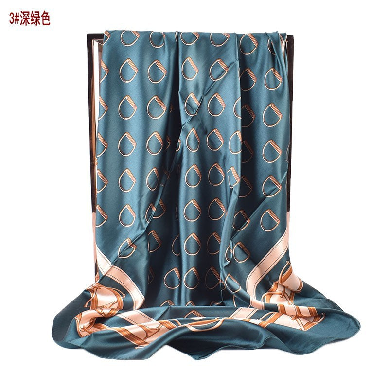 Autumn and winter new scarf saddle buckle accessories printed light luxury silk scarf 90 satin high-end square scarf