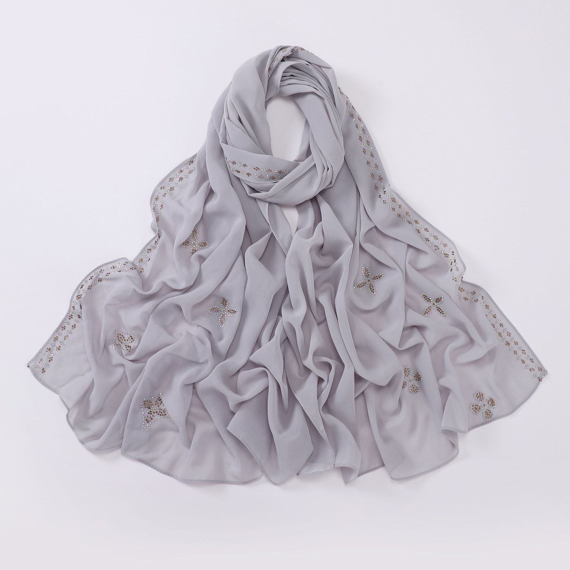 New pearl chiffon long towel boutique hot diamond yarn Middle East and Africa headscarf hijab