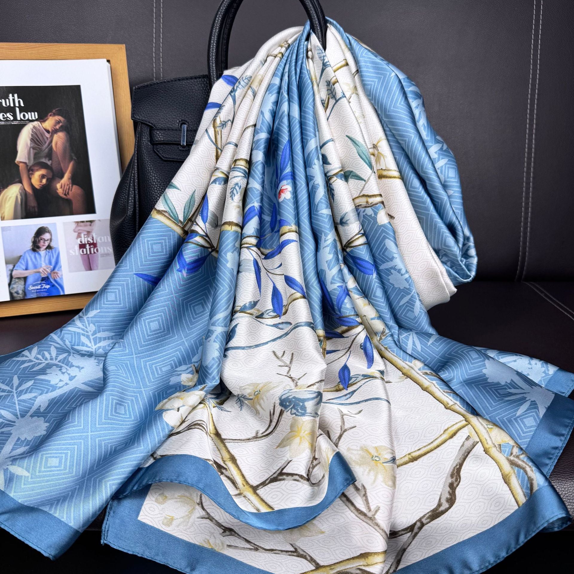 Simple literary and retro brocade long silk scarf, simple and elegant temperament women's gift scarf with shawl