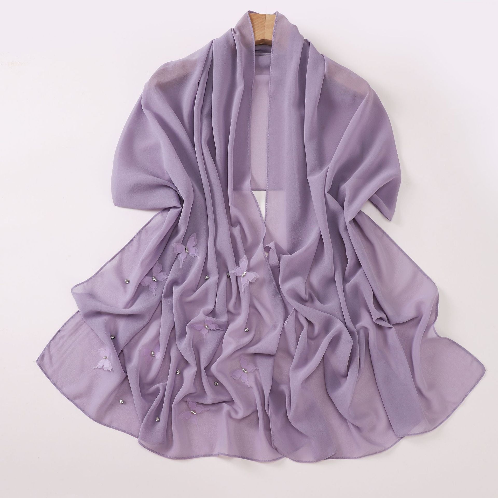 Pearl chiffon point drill butterfly nail drill long towel beautiful yarn Middle East Saudi Africa headscarf