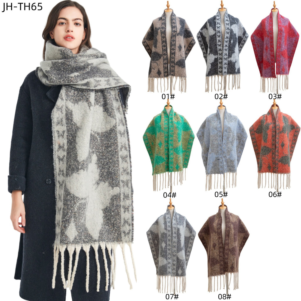 Scarf European, American autumn and winter thickened imitation mohair loop yarn butterfly jacquard scarf