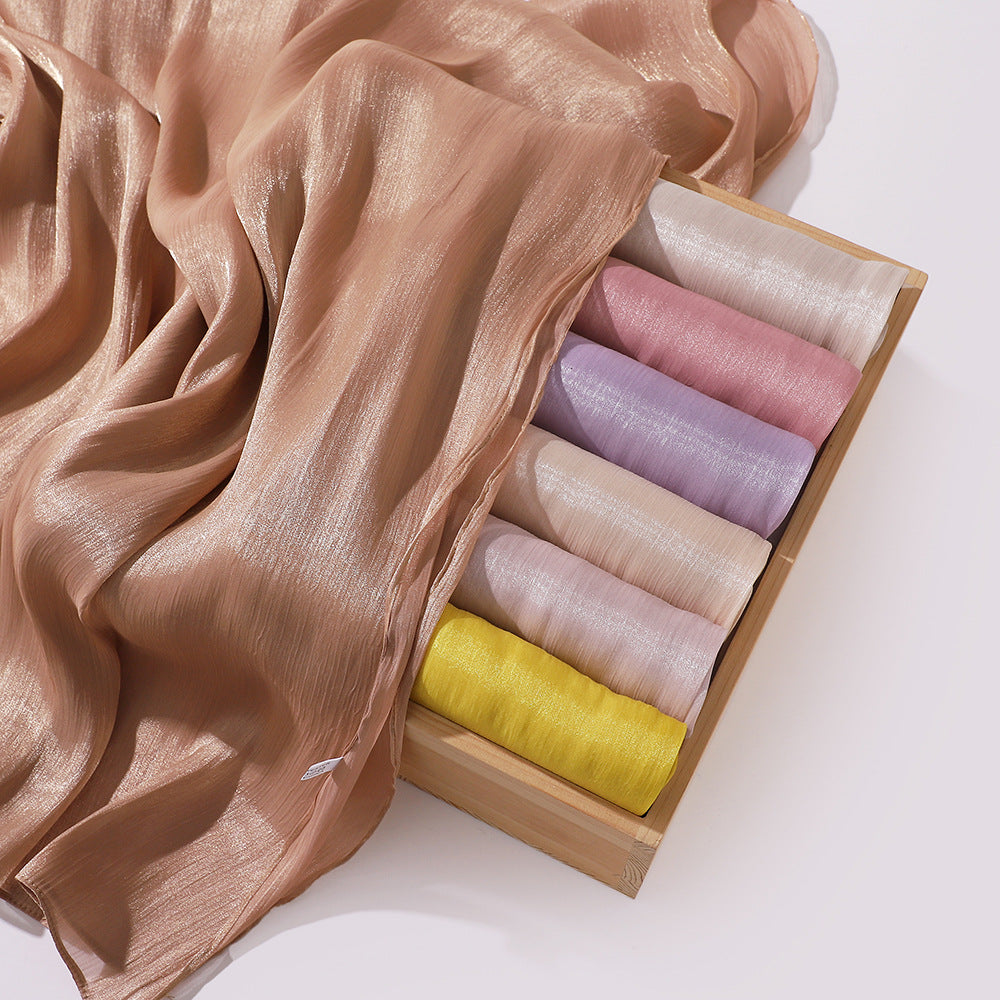Breathable and Cool Island Satin Smooth Crepe Long Towel Malaysia Bright Silk Scarf Head Scarf