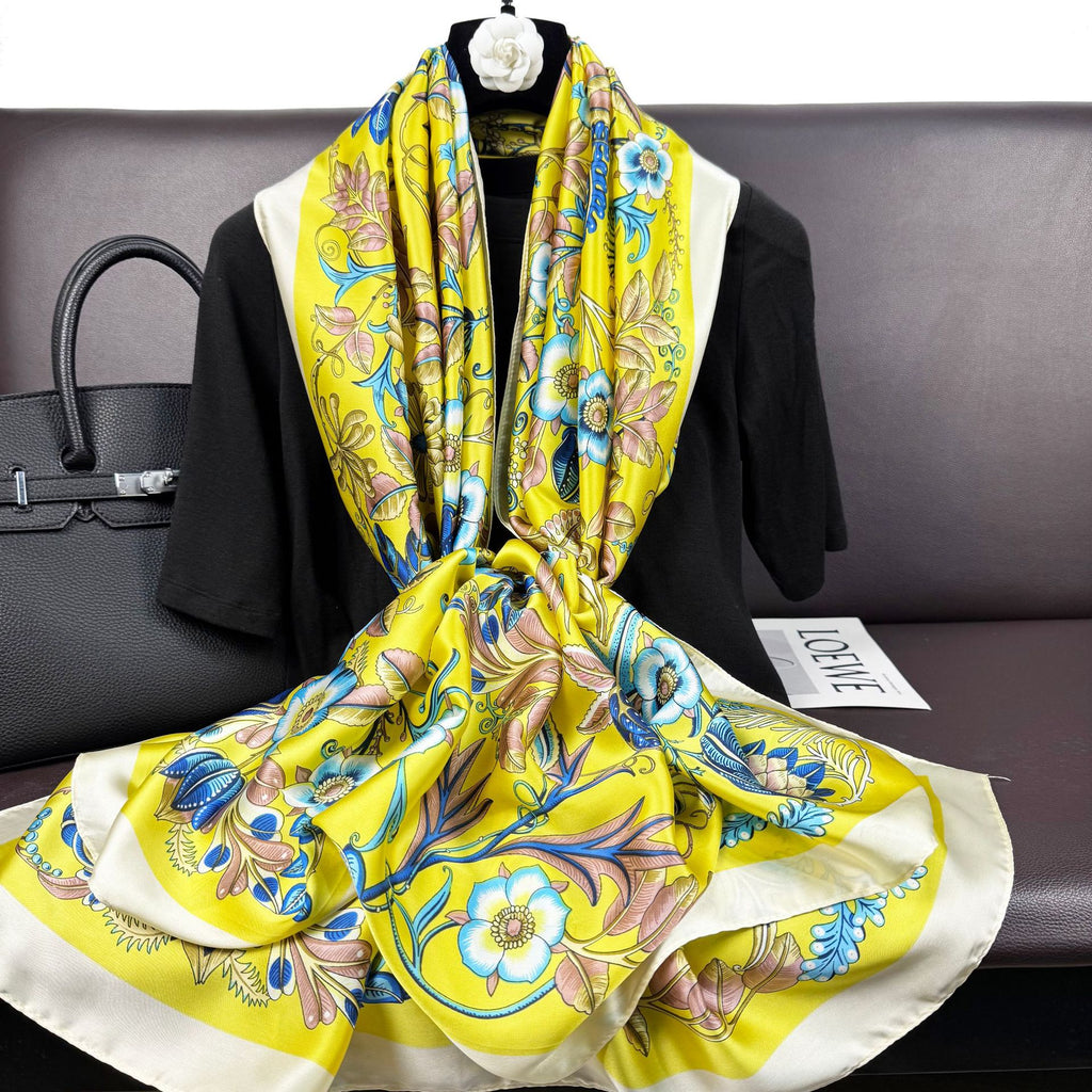 Simple and elegant plant flower flower simulation silk long silk scarf, spring and summer travel vacation sunscreen shawl