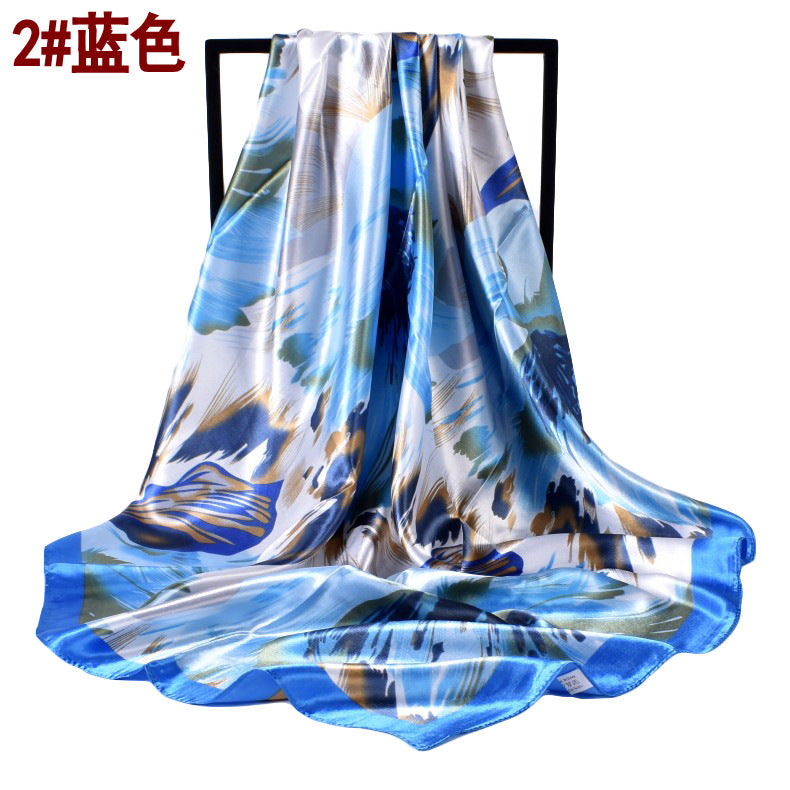Fashion autumn and winter new 90-color diced imitation silk feather square silk scarf, scarf