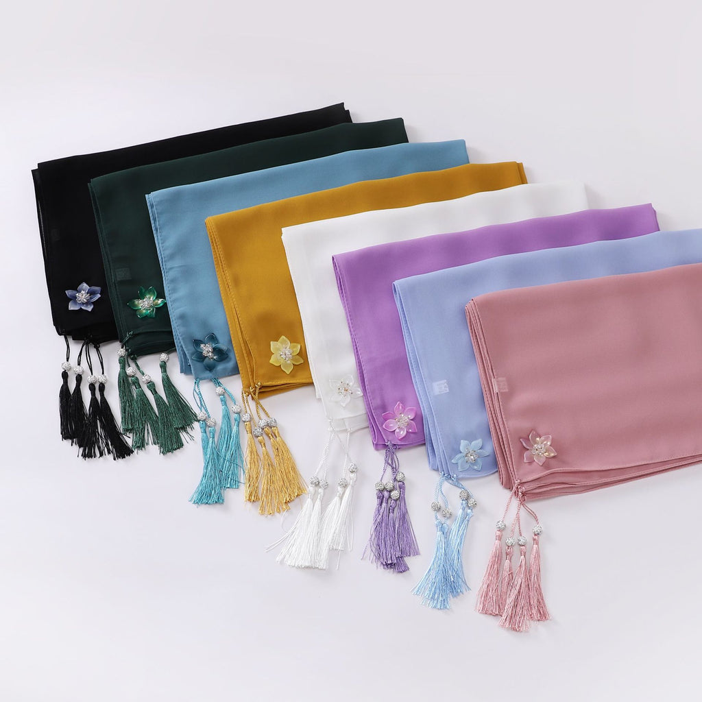 newdiamond tassel monochrome pearl chiffon  women's head scarf hijab