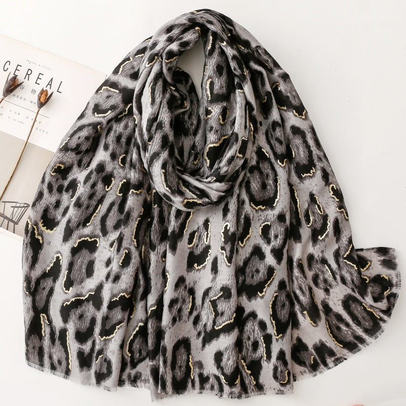Cotton and linen feel scarf soft silk scarf bronzing leopard print print shawl women