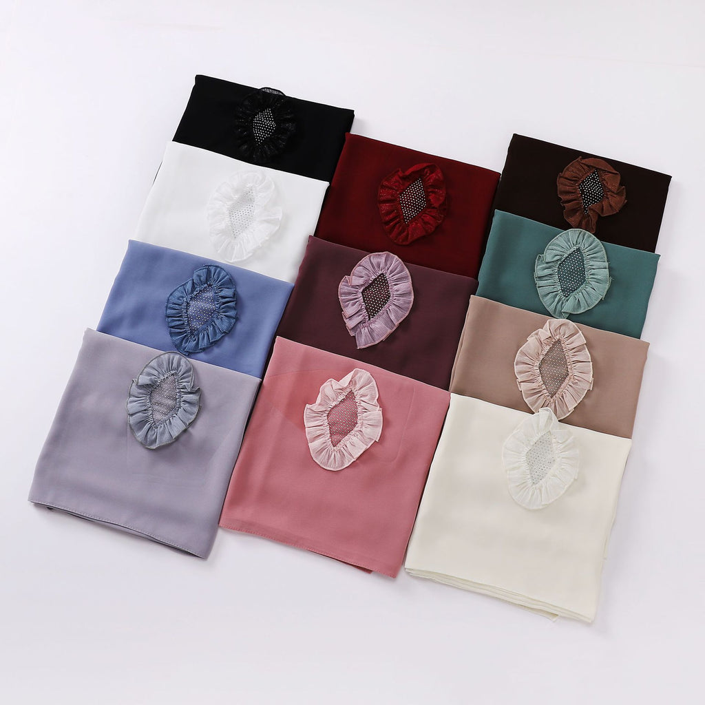 New pearl chiffon scarf, hot diamond pleated lace long scarf, Middle East and Africa headscarf, Malay hijab