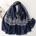 Solid color ethnic style embroidery embroidered scarf rose silk scarf travel shawl