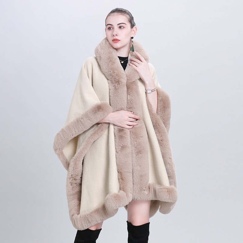European and Korean autumn and winter new cape shawl fleece thickened plaid fur collar hooded knitted shawl scarf shawl 0992