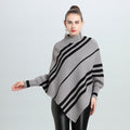 Autumn and winter new irregular striped semi-turtleneck bat sleeve pullover knitted sweater cape women 0950 #