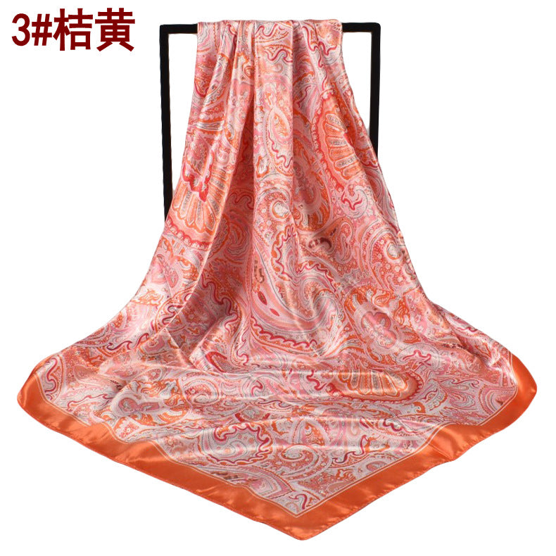 Spring new annual cashew flower simulation silk 90cm satin printing silk scarf