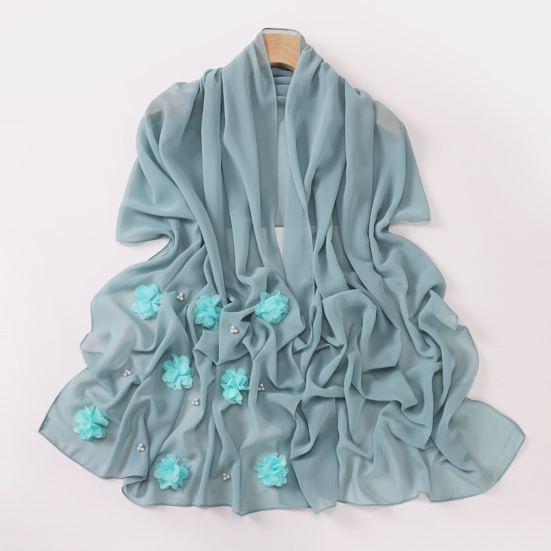 New pearl chiffon handmade sticky flower bead long towel, yarn towel, Middle East and Africa Malay headscarf