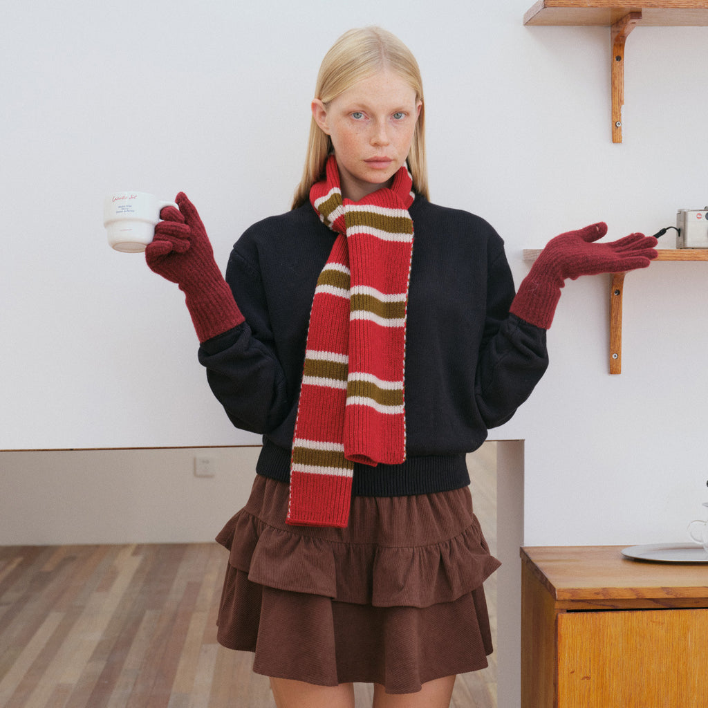 Selected 100% wool striped knitted scarf women's autumn and winter Korean atmosphere soft waxy wool scarf