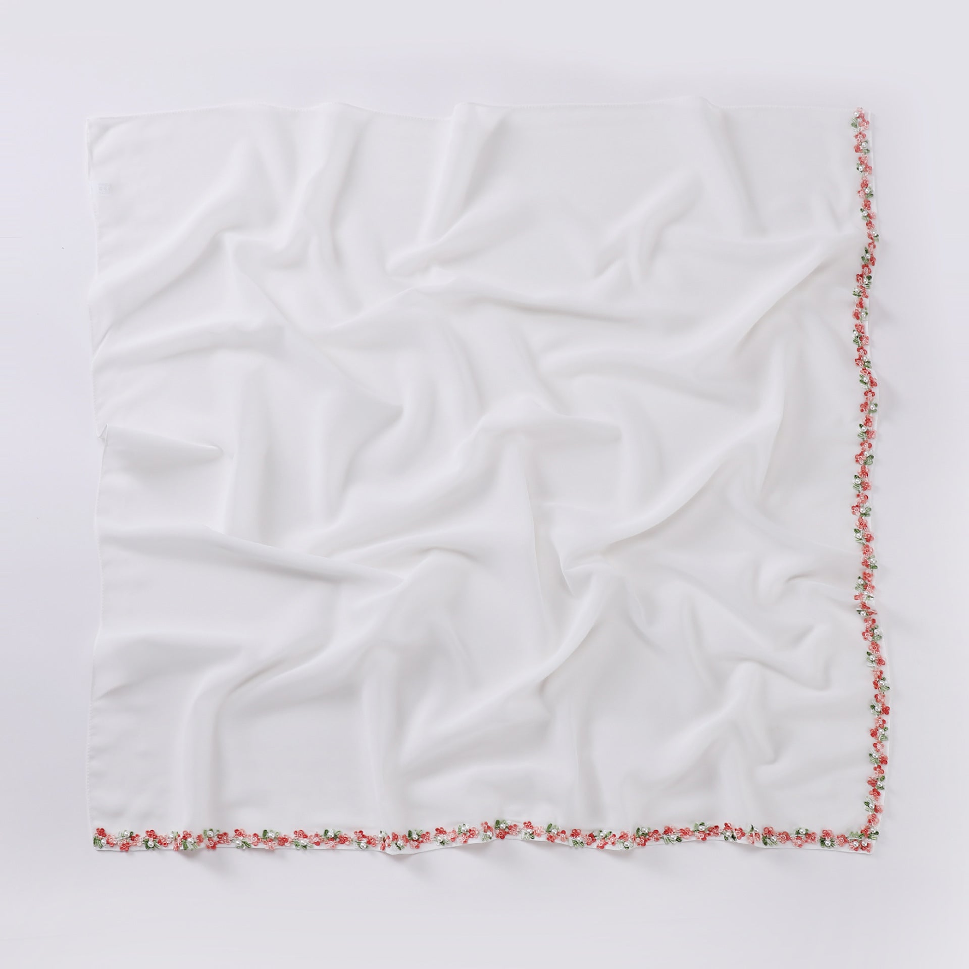 New pearl chiffon small fragrant wind lace bead scarf yarn cute sweet little square scarf