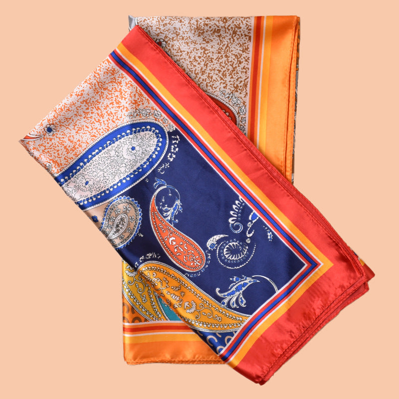 2025 New 90cm-color Diced Cashew Nut English Letter Printing Square Scarf with Sunscreen, Head Silk Scarf Decoration, Scarf