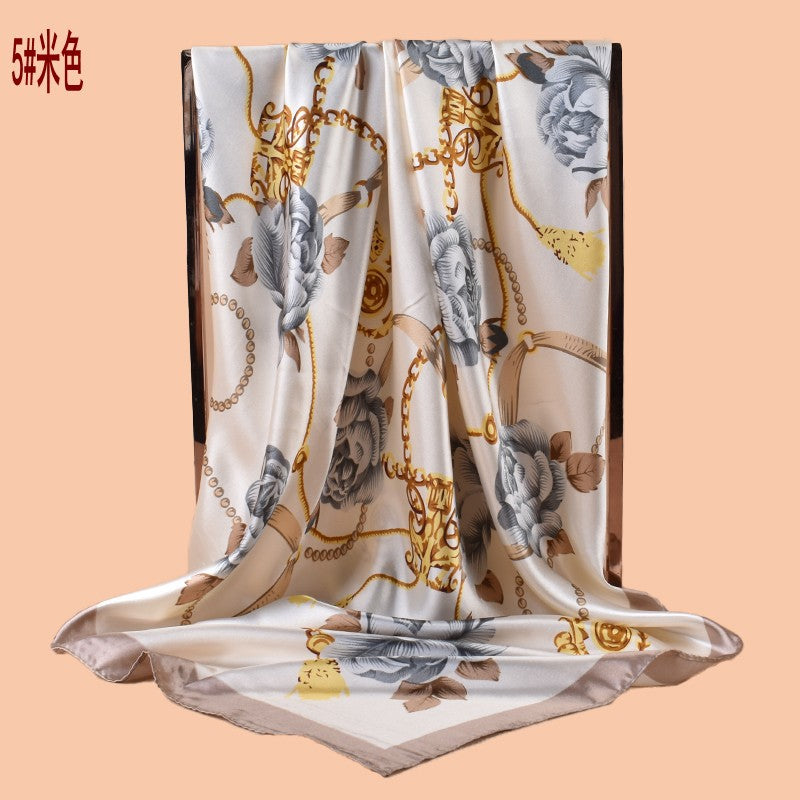 2025 new 90-color beautiful chain flower printing square scarf with sunscreen, bag head silk scarf decoration, scarf