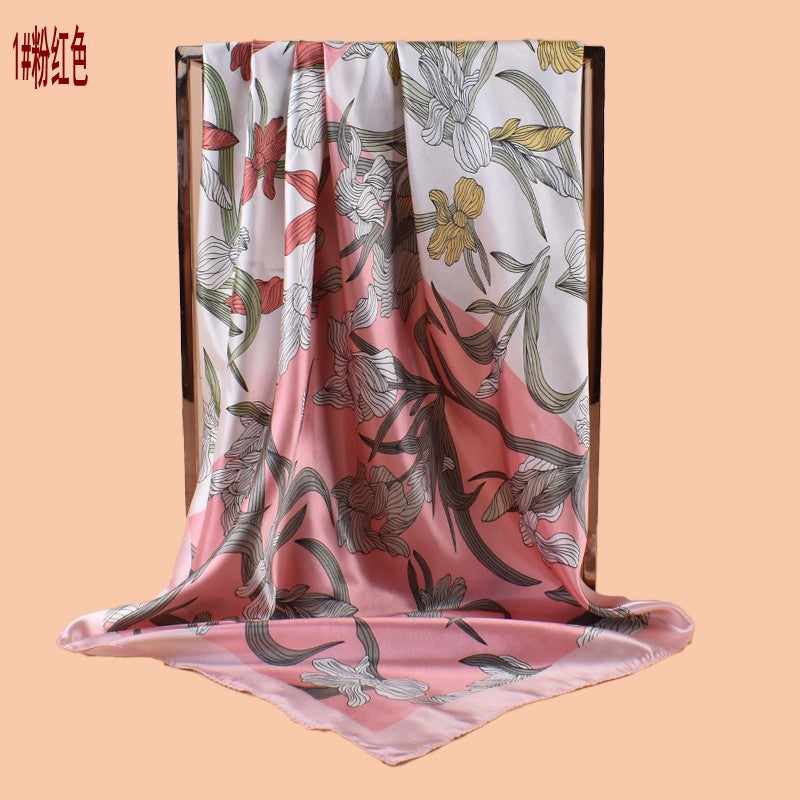 2025 new 90-satin plain and elegant orchid versatile printed square scarf with sunscreen, bag head silk scarf decoration, scarf