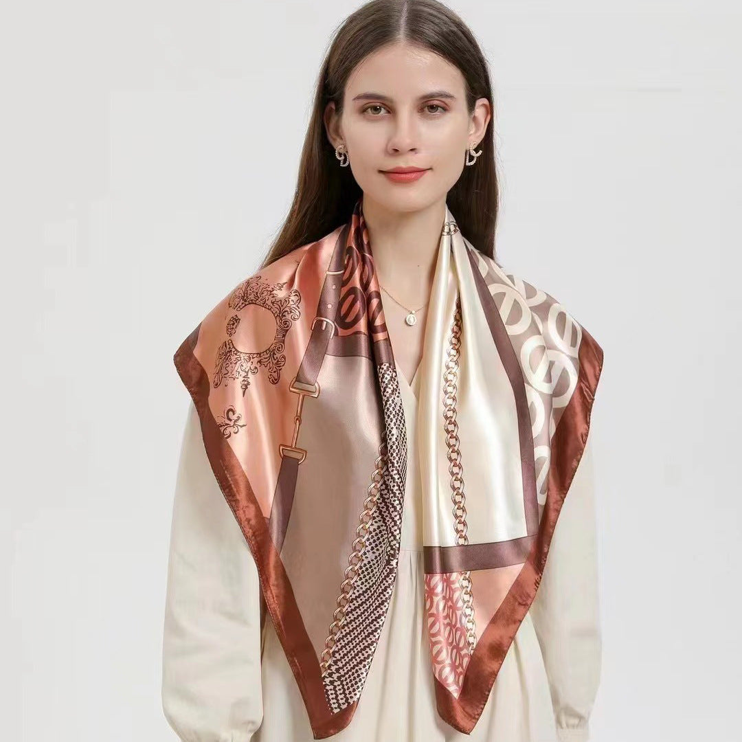 Indonesian, Malay women's head scarf, imitation silk and satin 90cm large square scarf, outer scarf