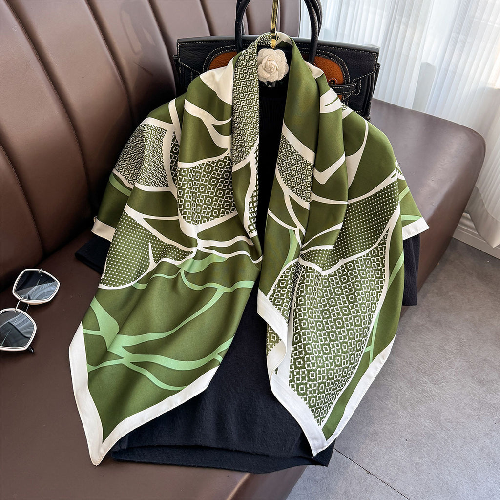 Silk scarf Korean version printed color matching scarf twill silk large square scarf 90x90cm shawl sun protection travel headscarf