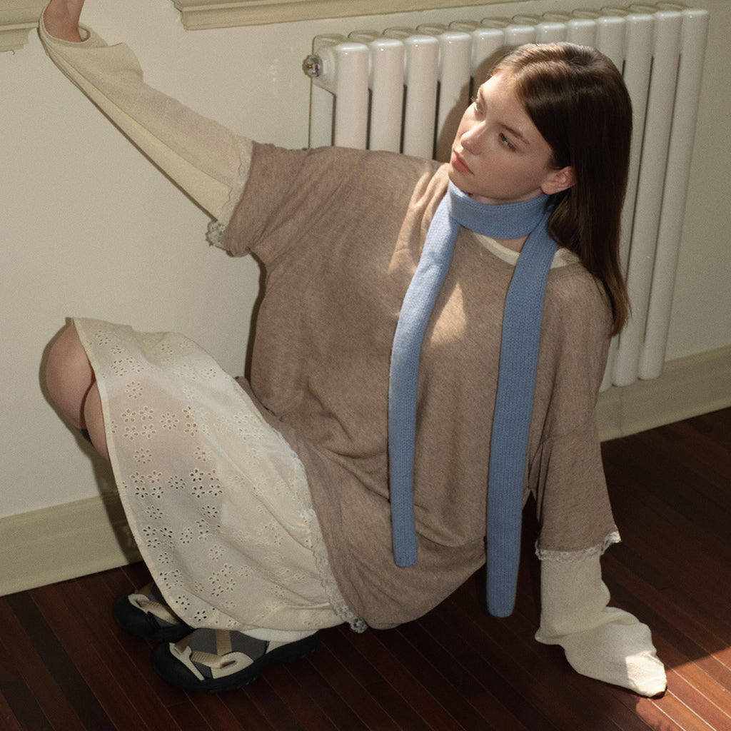 100% selected all-wool scarf women's autumn and winter fine sausage decoration soft solid color wool knitted scarf