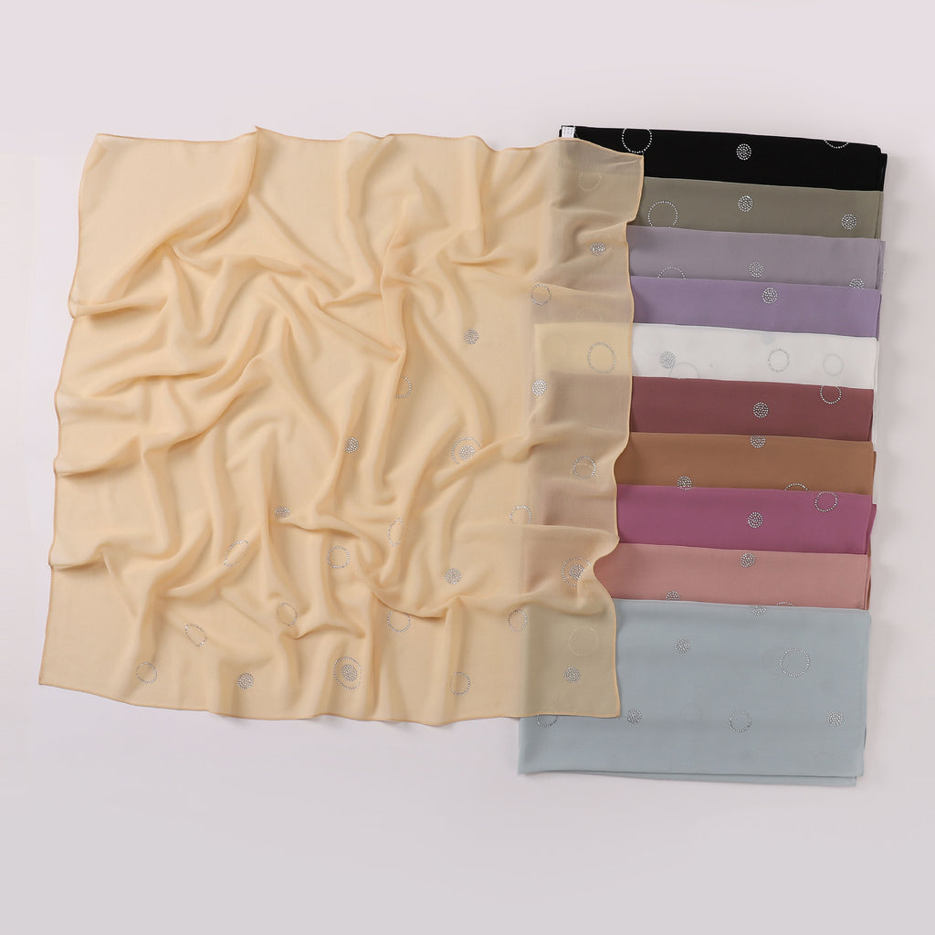 New Pearl Chiffon Circle Hot Diamond 90cm Square Scarf Malaysia Indonesia