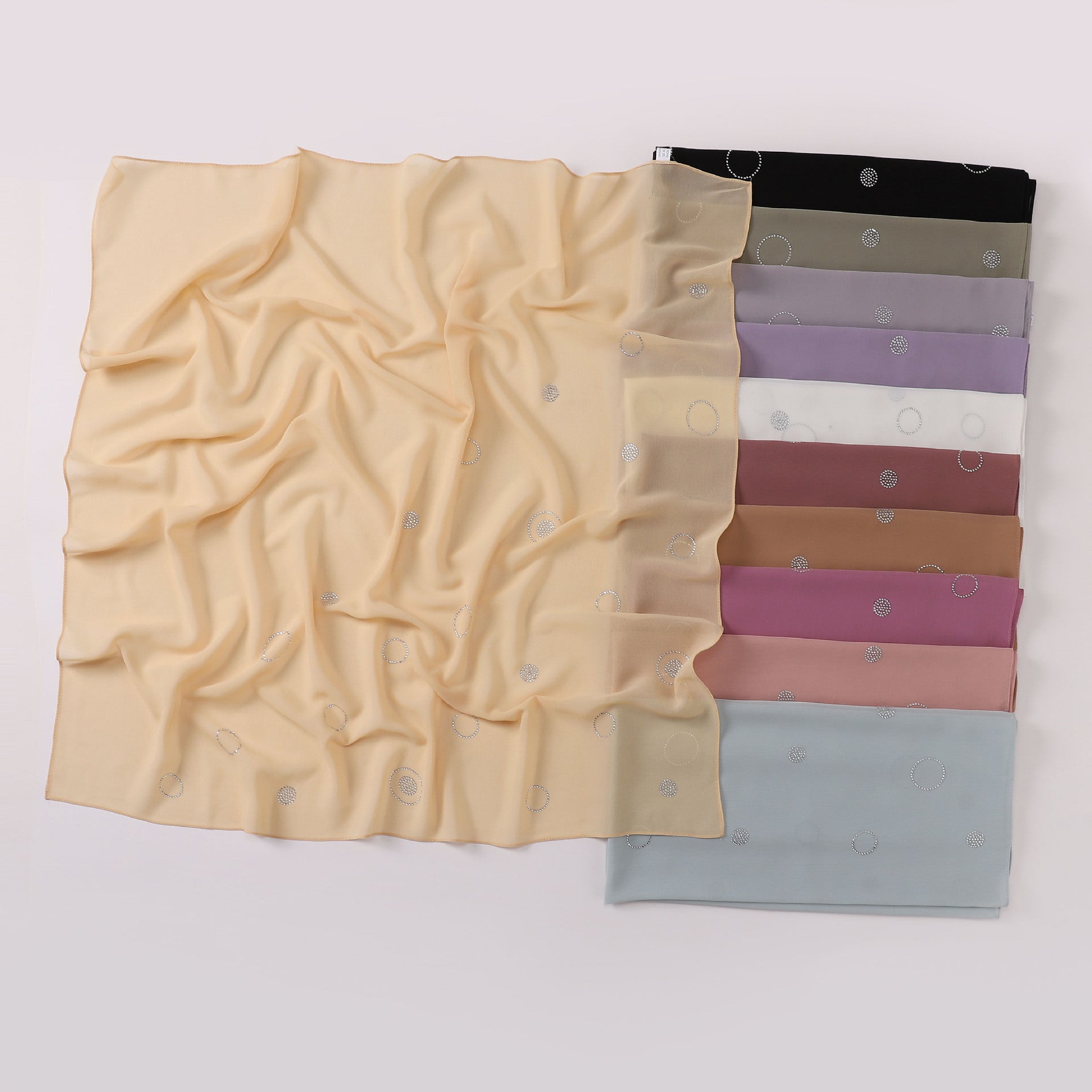 New Pearl Chiffon Circle Hot Diamond 90cm Square Scarf Malaysia Indonesia