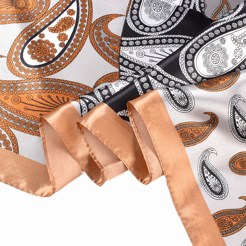 New French simple cashew flower pattern printing 90cm satin square scarf scarf silk scarf