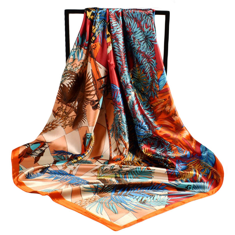 Spring new fashion plant flower 90 satin large square scarf women's silk scarf
