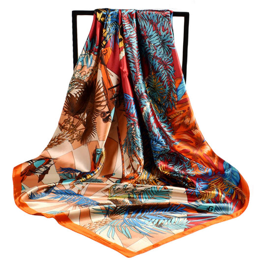 Spring new fashion plant flower 90 satin large square scarf women's silk scarf