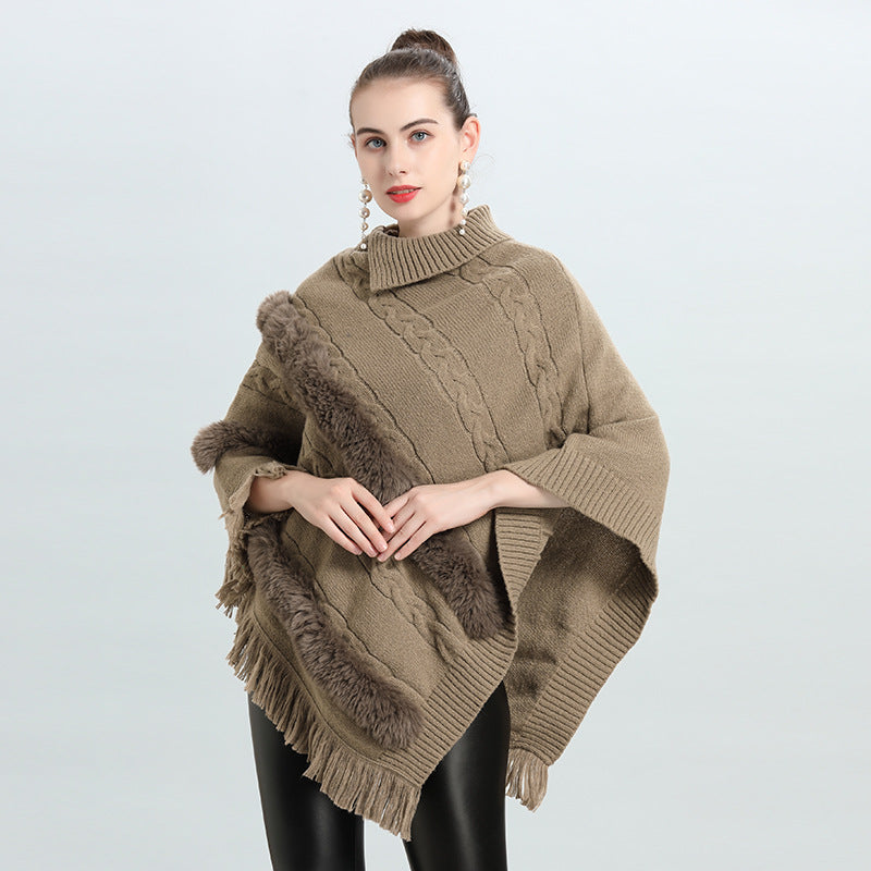 Hot European and Korean autumn and winter new loose jacquard top pullover knitted sweater cape shawl 0938 #