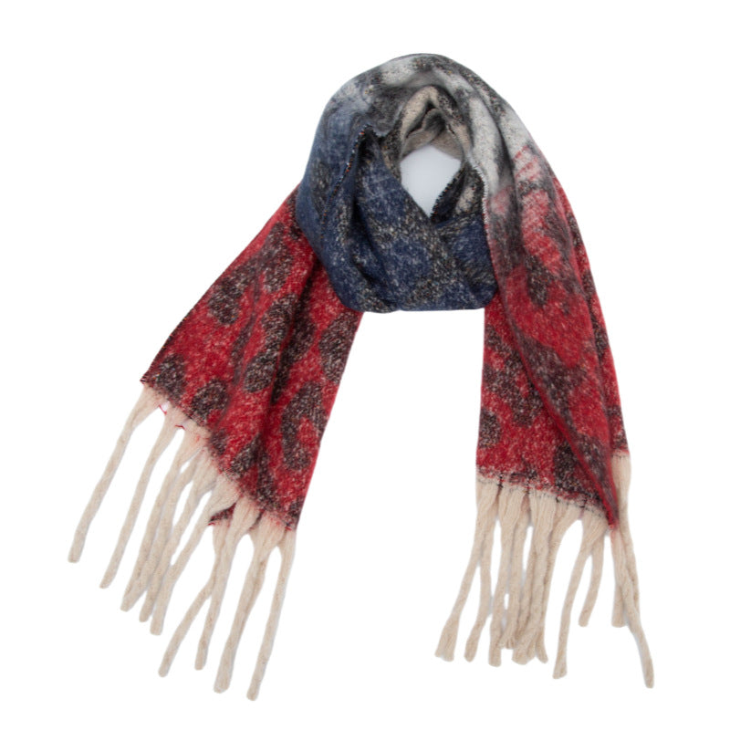 Europe, America, autumn and winter new loop yarn imitation mohair jacquard leopard print scarf