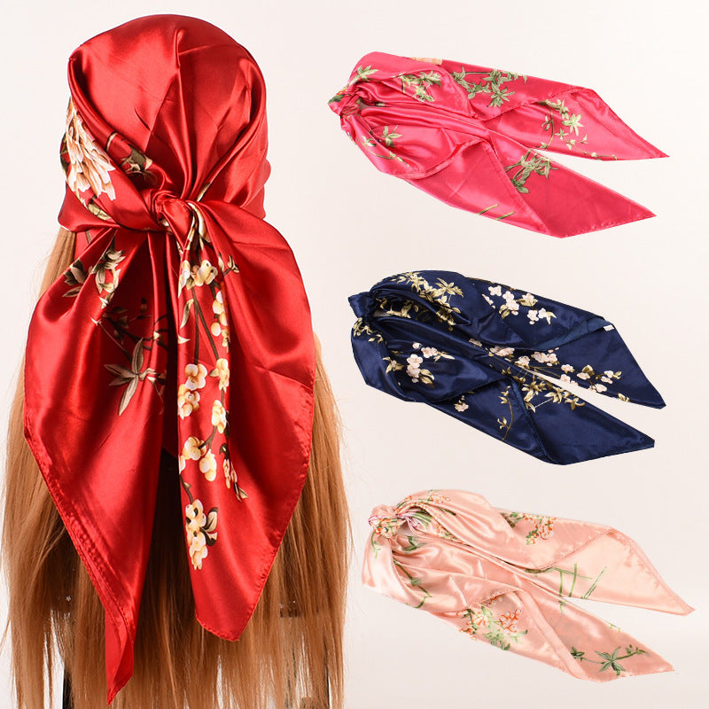 European and American fashion new professional square scarf women's flowery pattern, scarf silk scarf one piece hair