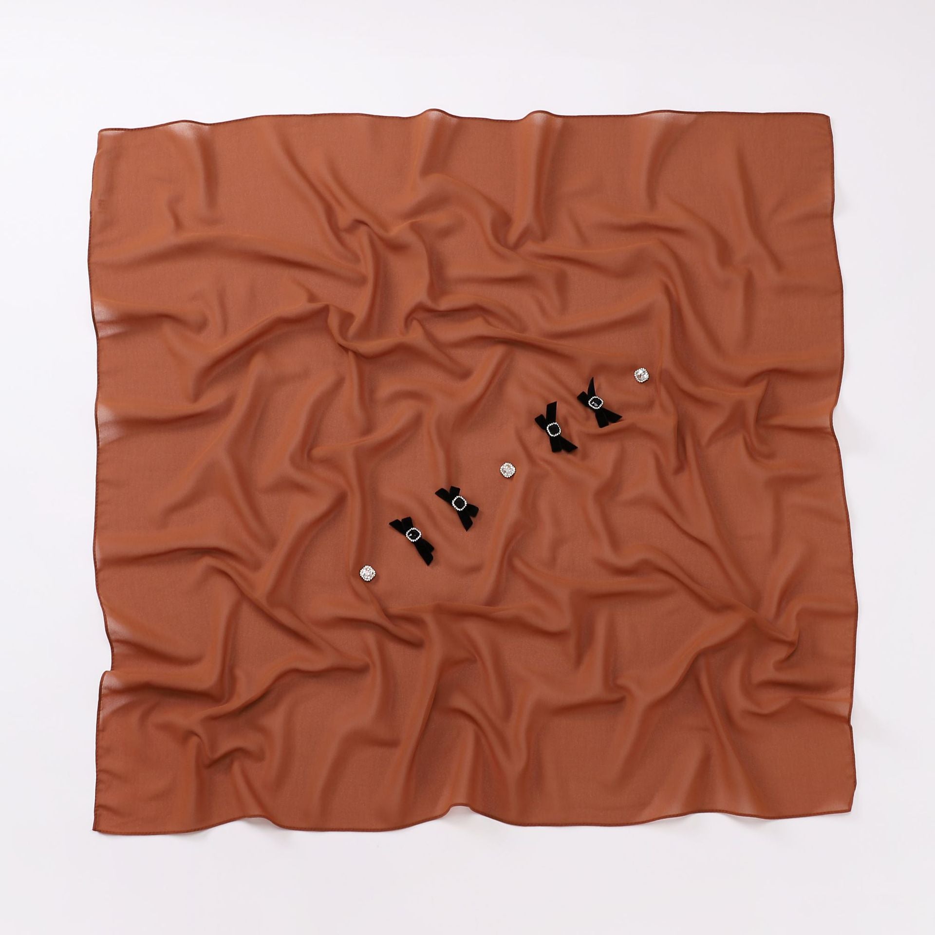 Bow rhinestone pearl chiffon square scarf yarn sweet headscarf convenient cover