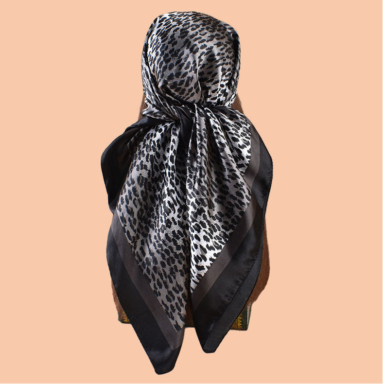 New 90 satin classic gradual change color leopard print printed square scarf with sunscreen bag head silk scarf decorative scarf