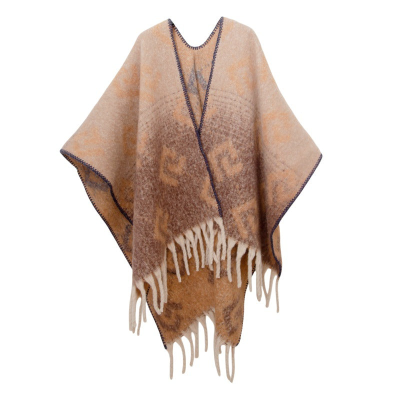 2025 new European and American autumn and winter circle yarn imitation mohair thickened jacquard letter shawl