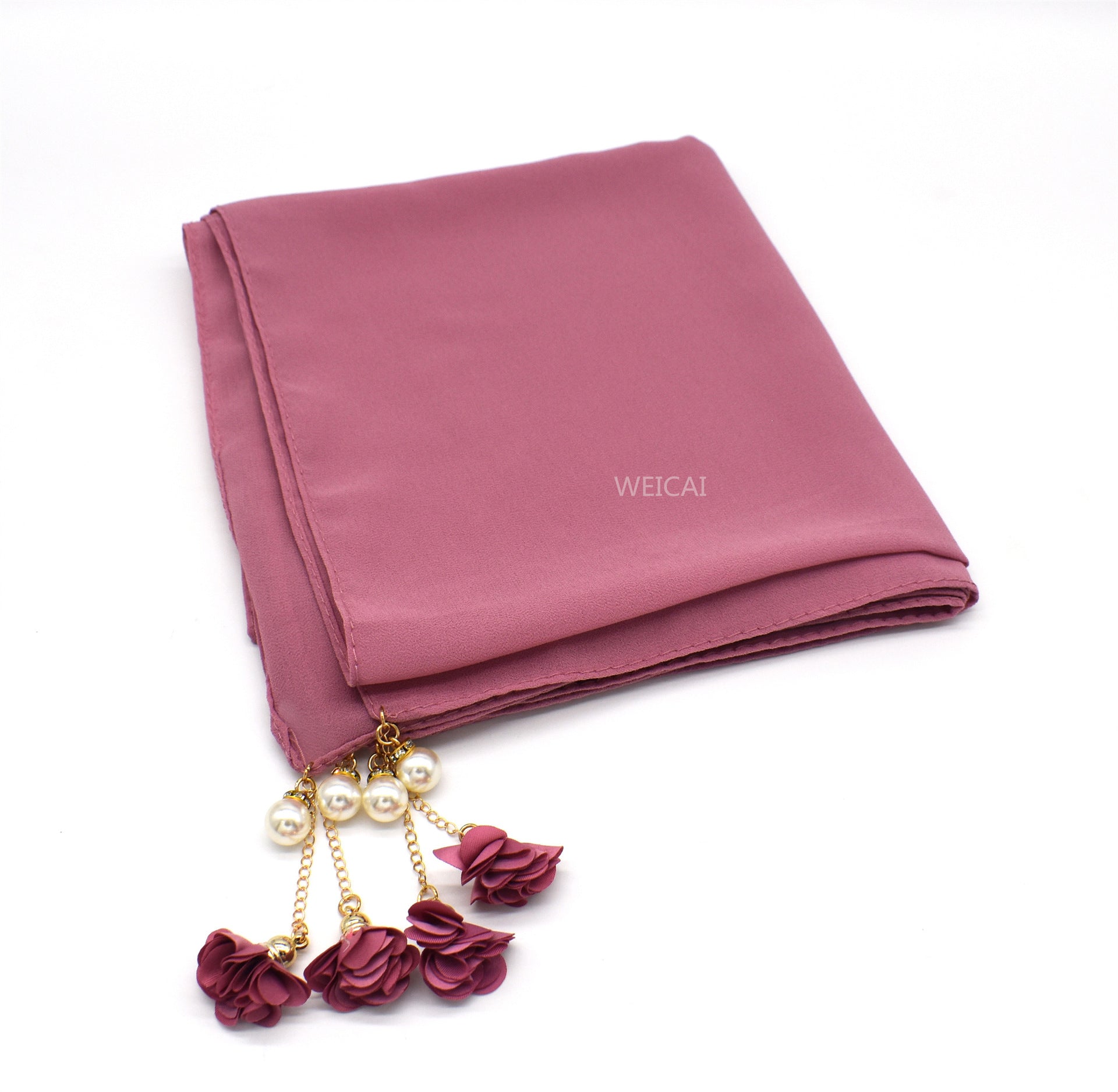 New monochrome pearl chiffon bubble bag headscarf exquisite pearl flower scarf women's scarf hijab