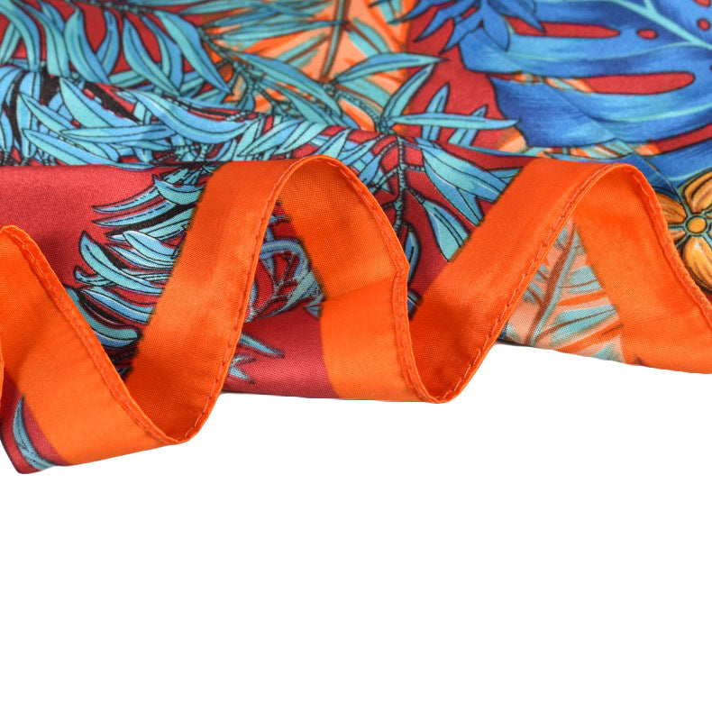 Spring new fashion plant flower 90 satin large square scarf women's silk scarf