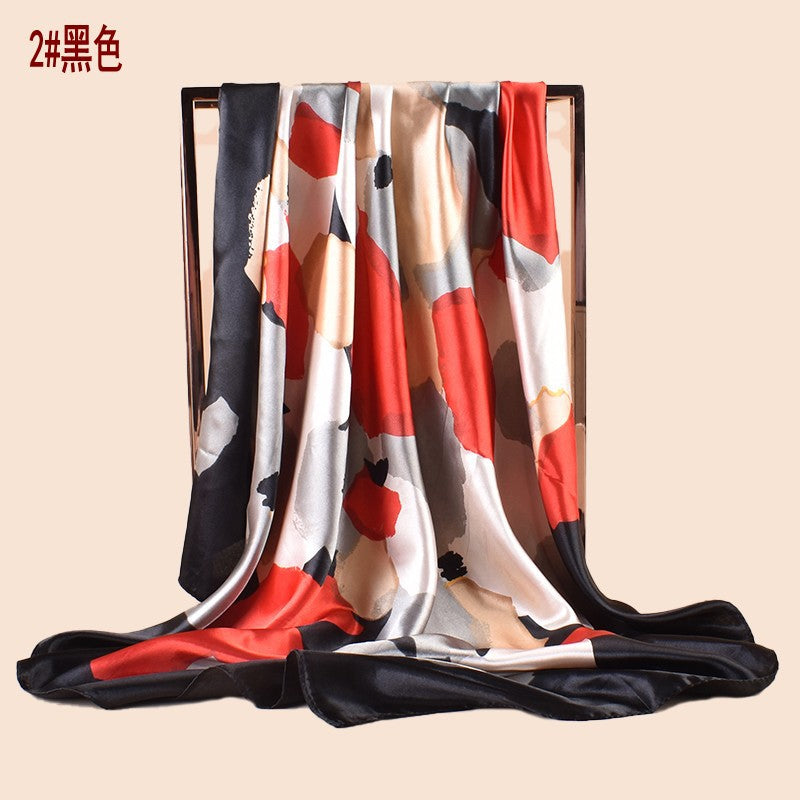 Spring new fashionable versatile large shawl simulation silk color graffiti printing silk scarf head scarf 90cm-color diced square scarf