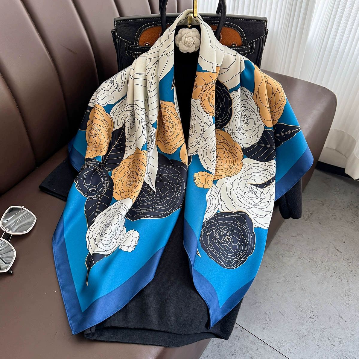 Summer Korean version of simple striped scarf twill square scarf 90cm fashionable versatile sunscreen shawl headscarf women