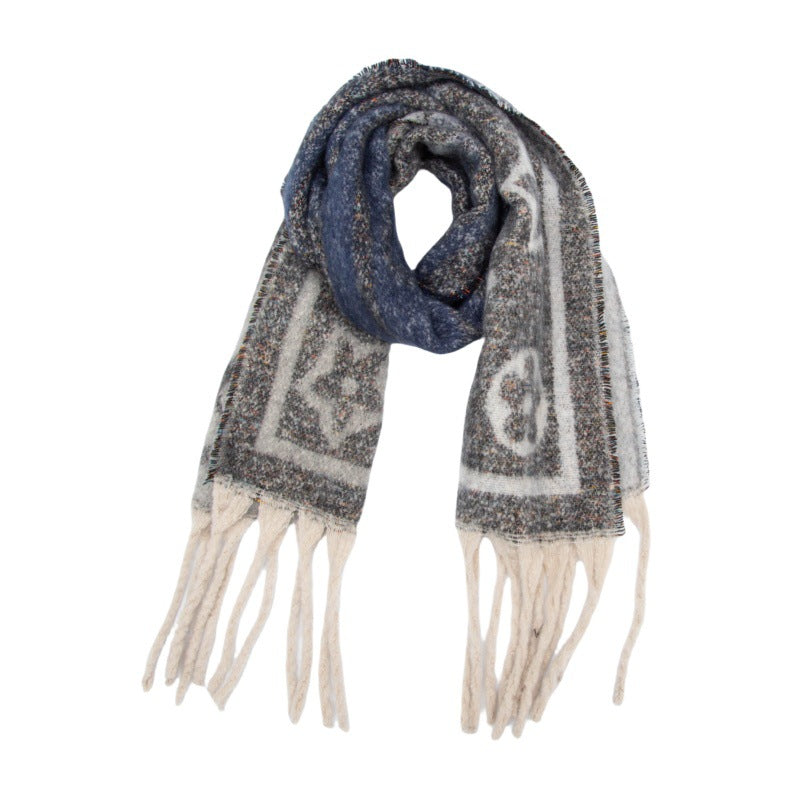 2025 new European, American autumn and winter circle yarn jacquard little star fringed scarf