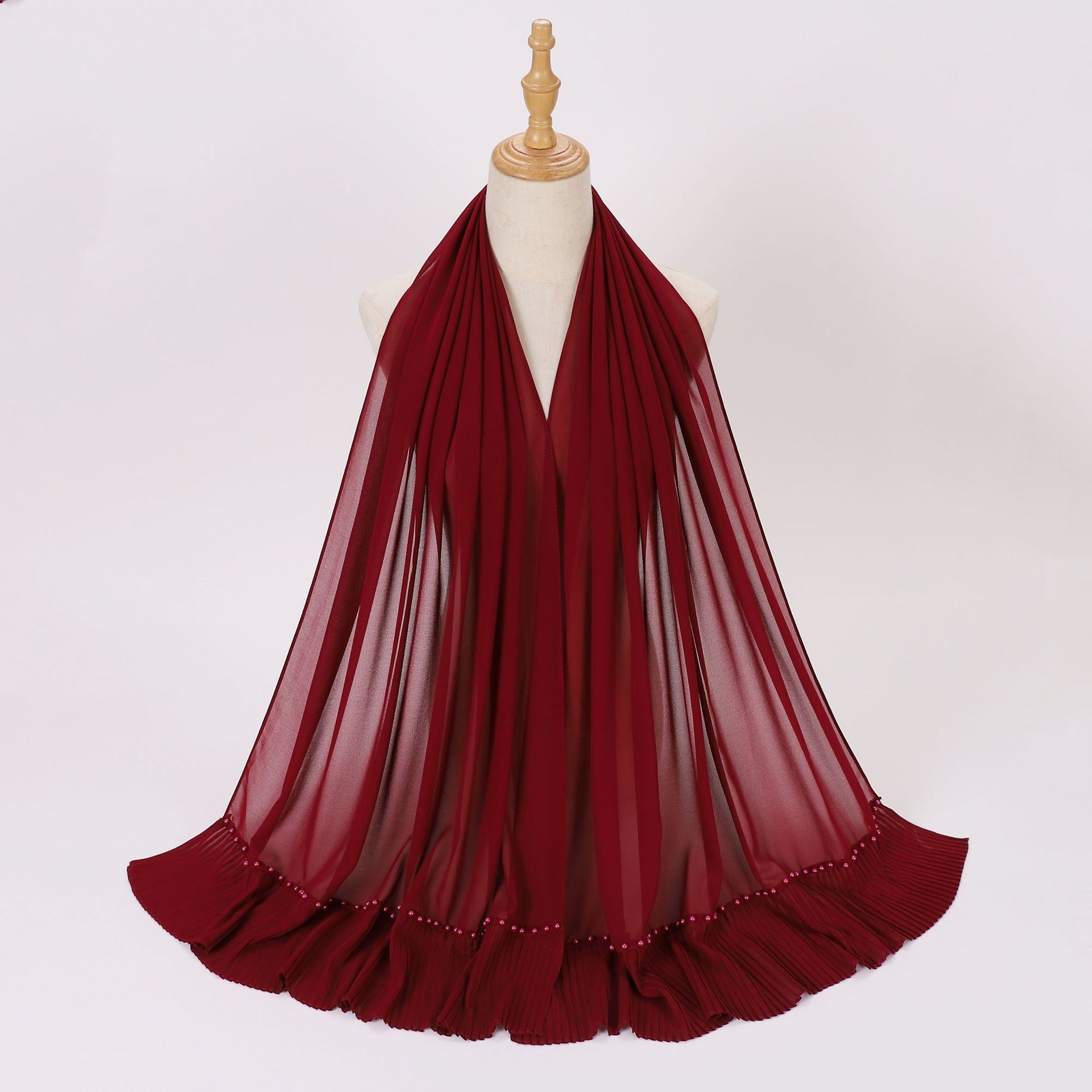 New pearl chiffon pleated beaded scarf gauze malay headscarf middle east Africa hijab