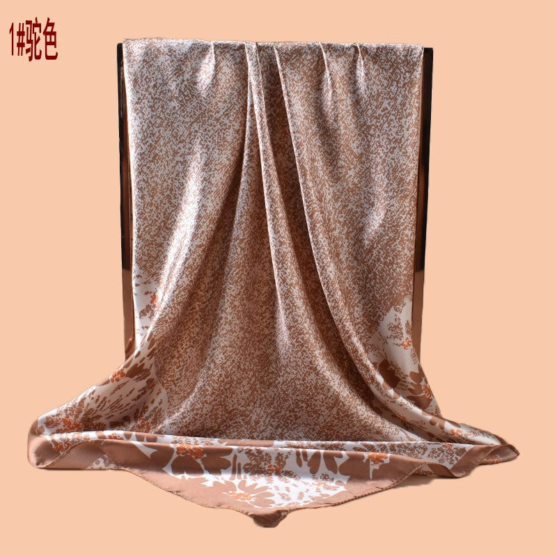 New 90cm satin classic flower edge printed square scarf with sunscreen bag head silk scarf decorative scarf